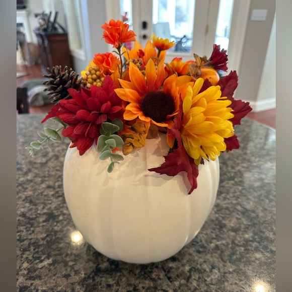 Hand Crafted Other - Hand Crafted Fall Faux Pumpkin and Flowers